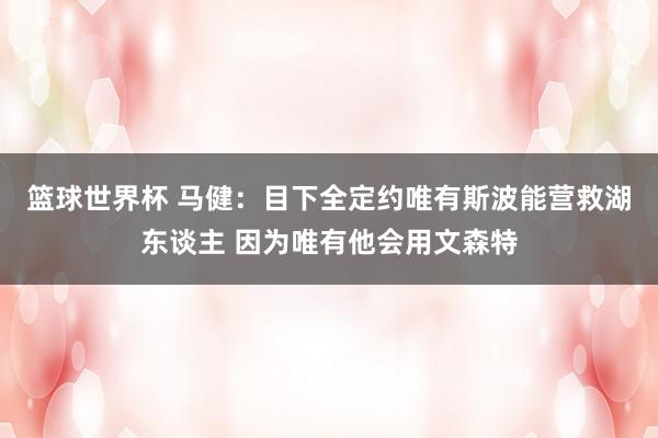 篮球世界杯 马健：目下全定约唯有斯波能营救湖东谈主 因为唯有他会用文森特